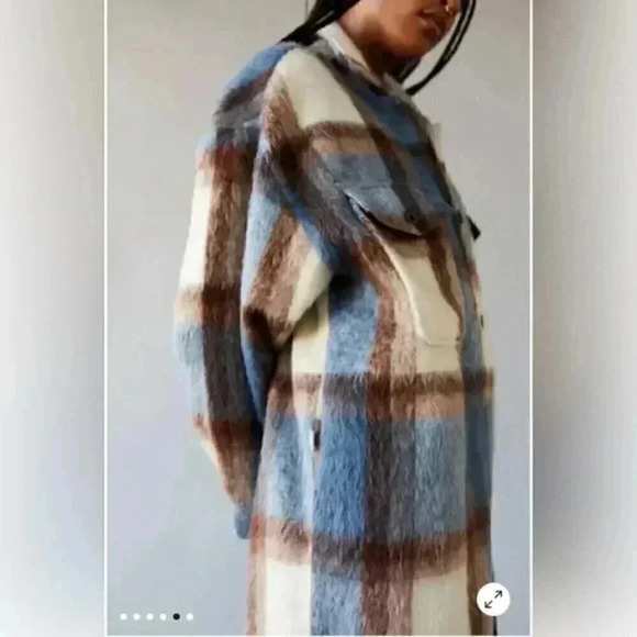 OBEY Blue Plaid Emile Brushed Longline Shacket Jacket - Picture 6 of 8